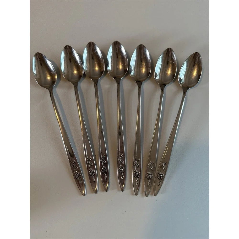 VTG Oneida Community MY ROSE Stainless Betty Crocker Iced Tea Spoons Set 7 Read